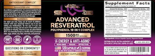 NUTRAHARMONY Resveratrol 19-in-1 capsules closeup shows premium quality.