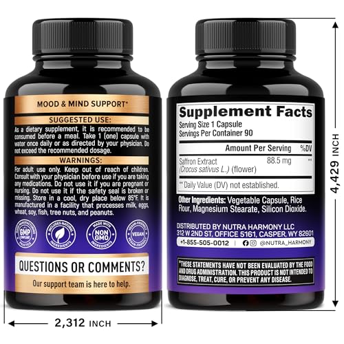 NUTRAHARMONY saffron capsules in a daily-use bottle for steady energy.