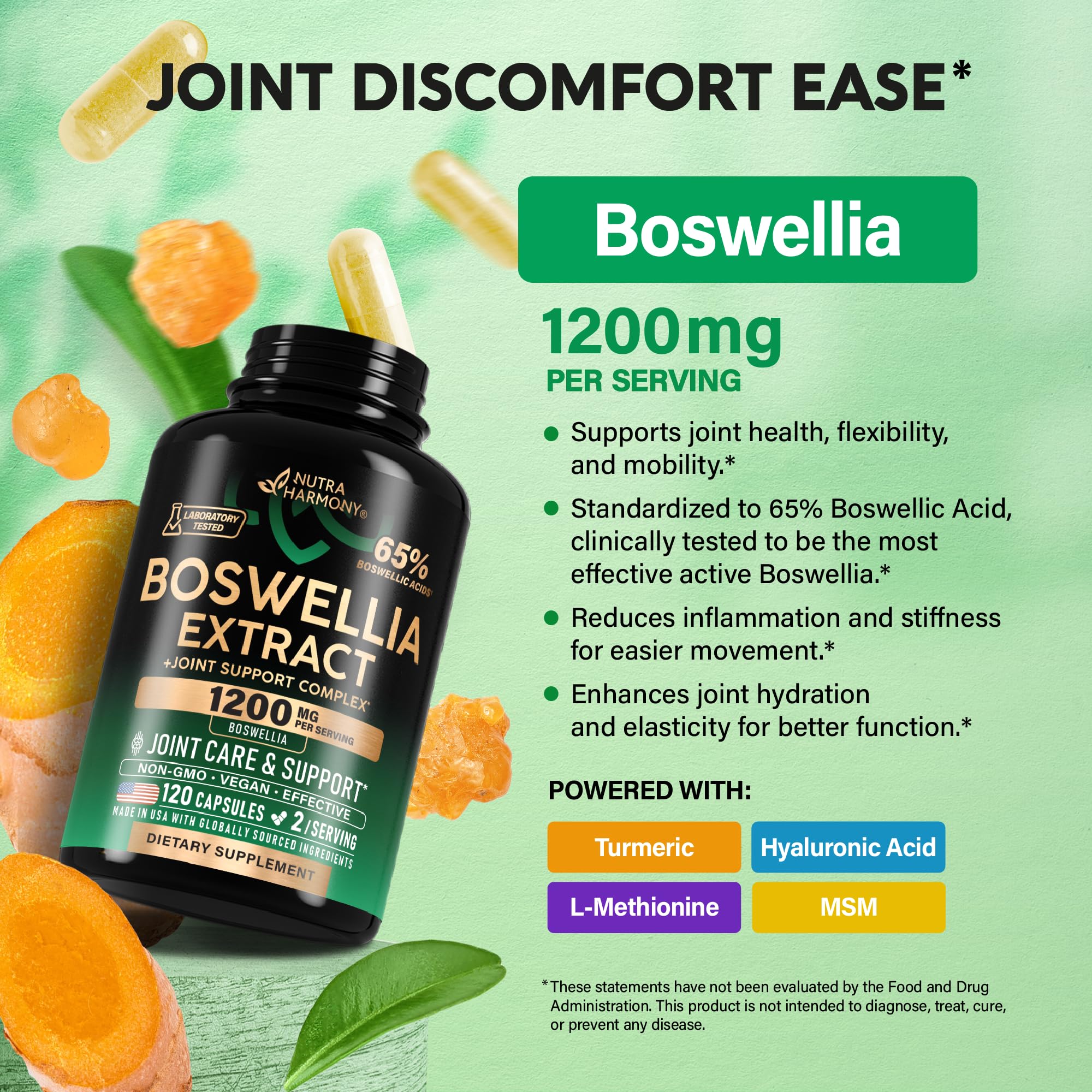 NutraHarmony Turmeric Hyaluronic Acid formulation for antioxidant hydration of joints.