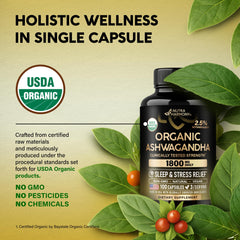 NutraHarmony USDA Organic Ashwagandha jar signaling purity and quality.