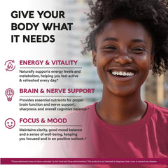 NutraHarmony B Complex highlighting active forms 5-MTHF and methylcobalamin for absorption