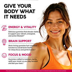 Nutraharmony Vitamin B-Complex Gummies berry flavor shown on bright background for daily energy.
