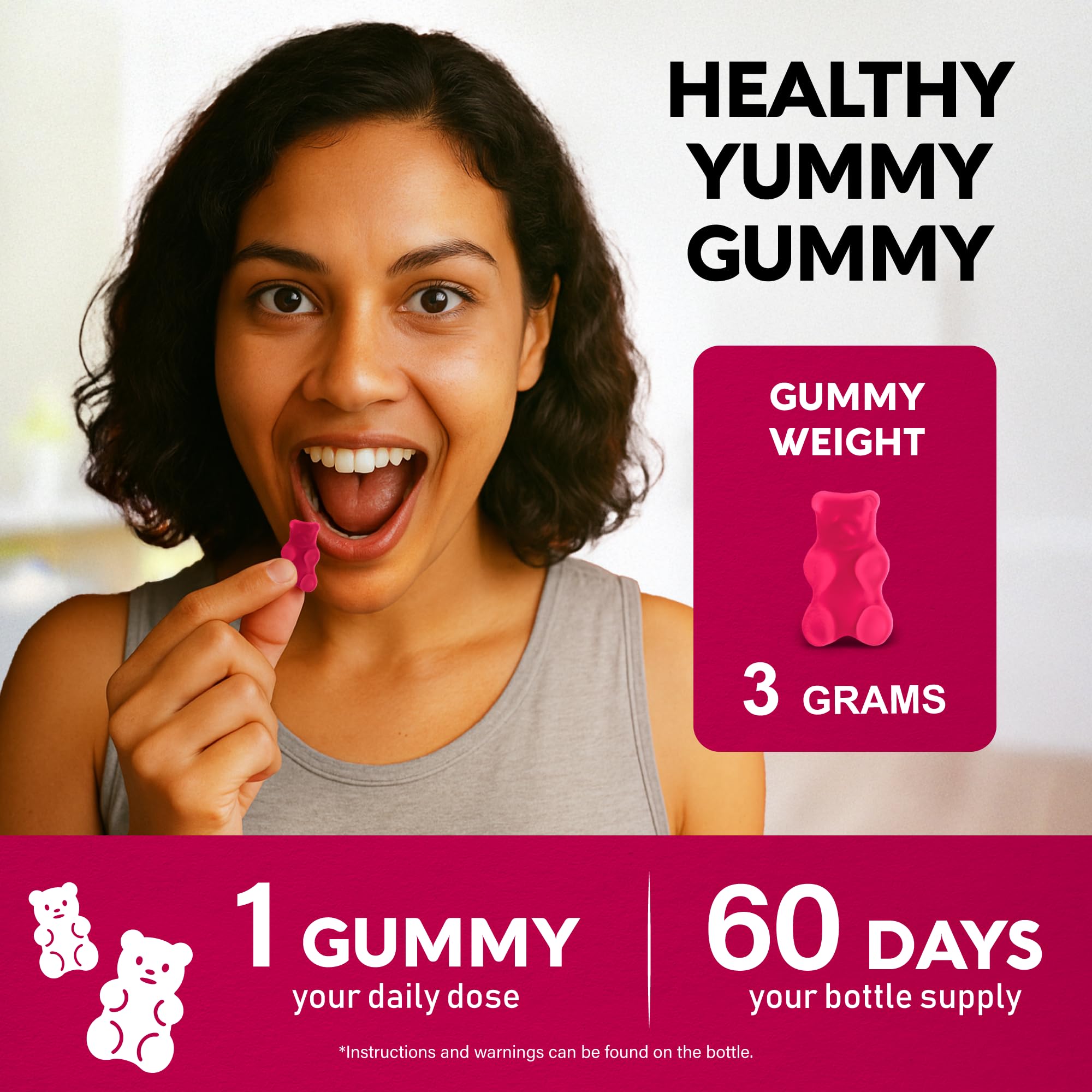 Gummies displayed on kitchen counter with glass of water, ready to take.