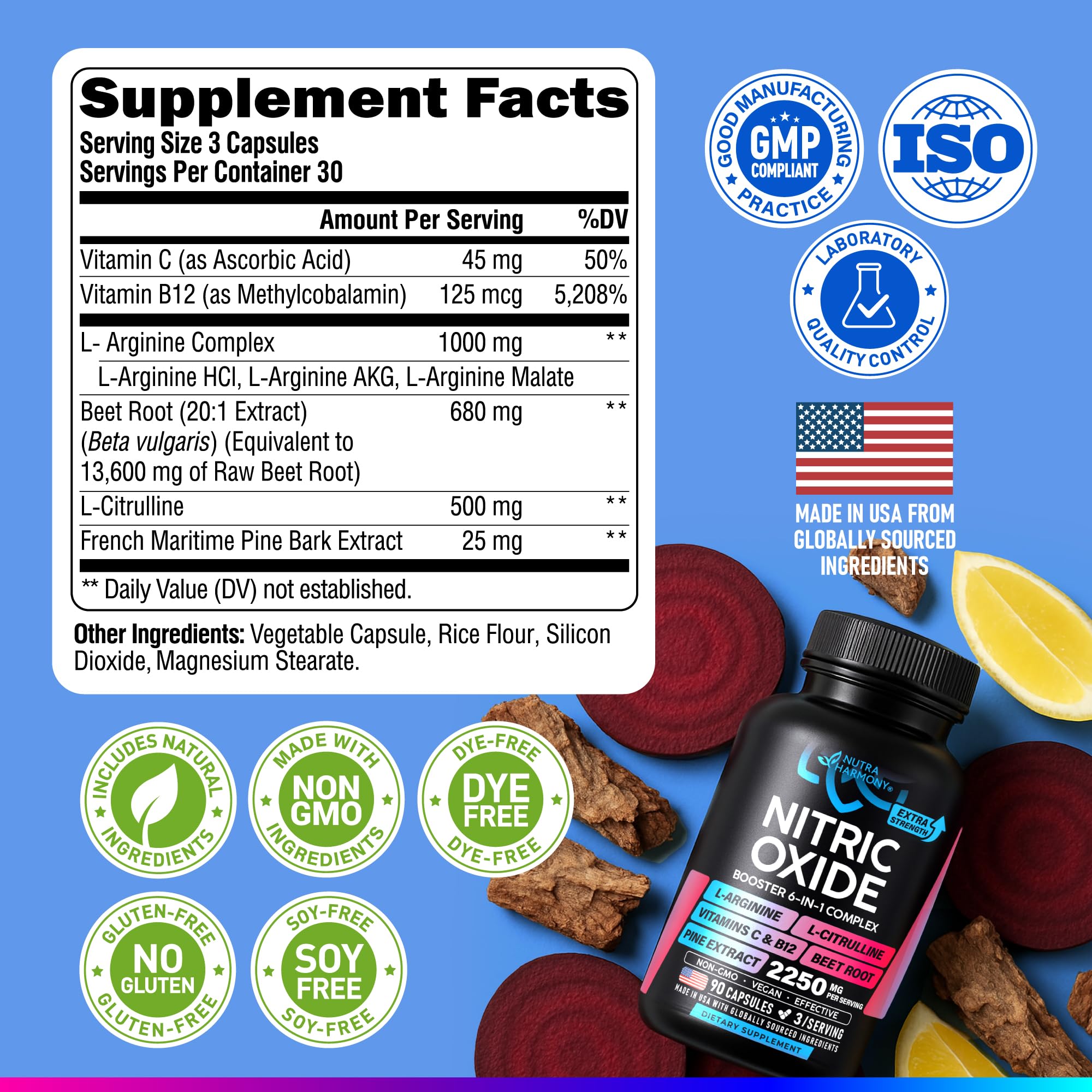NutraHarmony Vitamin C & B12 tablets close-up for energy metabolism
