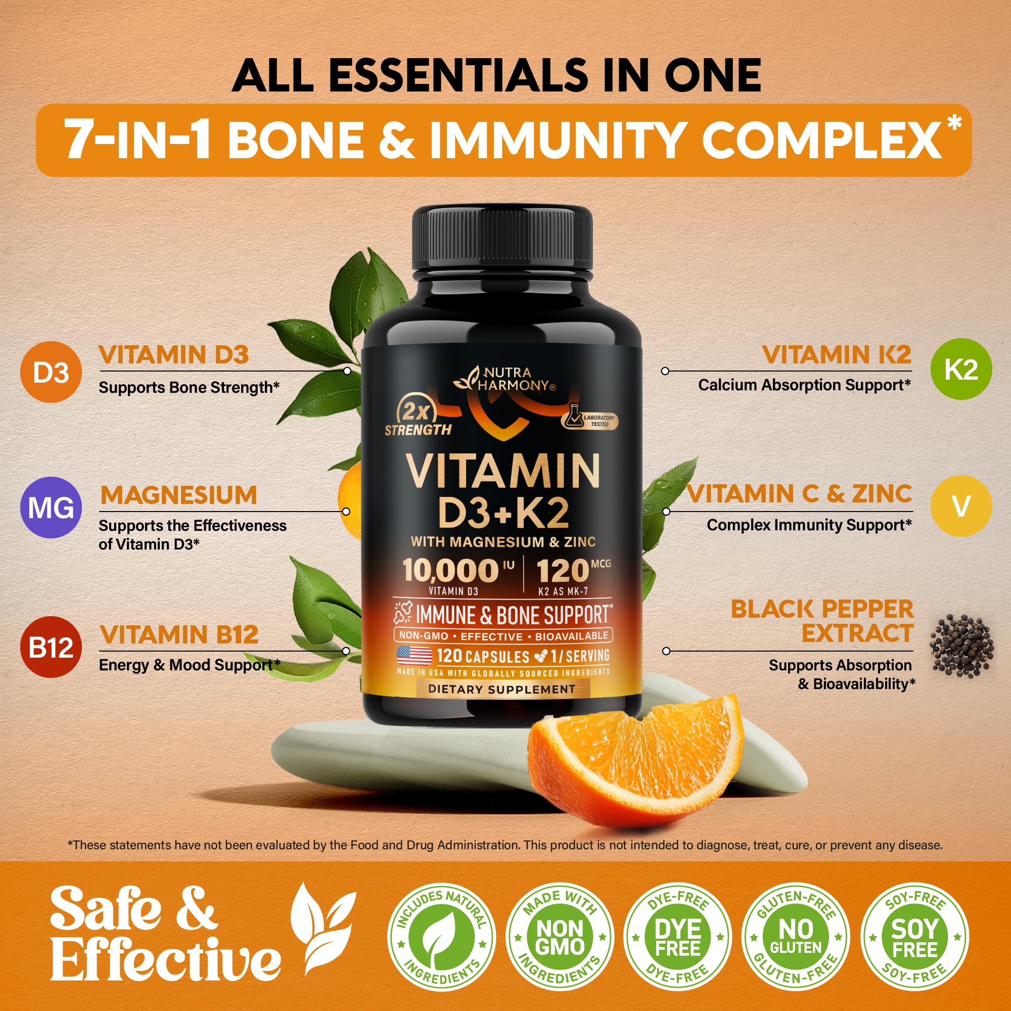 NUTRAHARMONY Vitamin D3 K2 10000 IU capsules pack signals long-term use.
