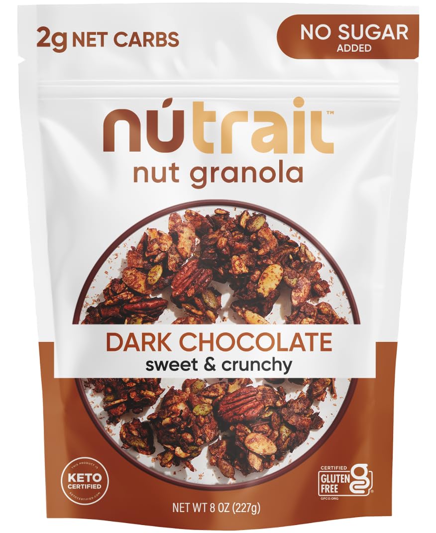 NuTrail Nut Granola Dark Chocolate bowl for a low-sugar breakfast.