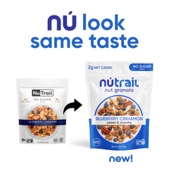 Close-up of NuTrail granola ingredients with nuts and seeds in a gluten-free mix.