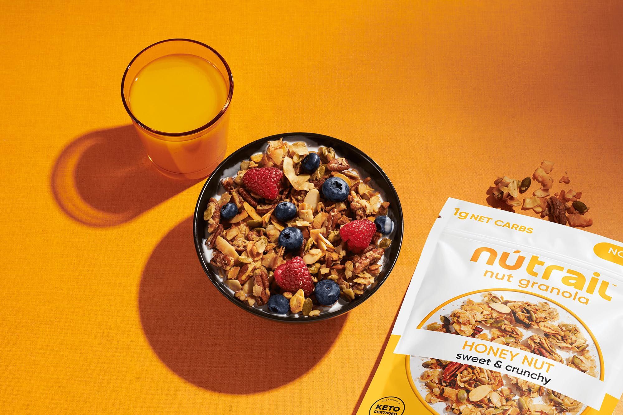 Parfait layered with yogurt and NuTrail granola for texture.