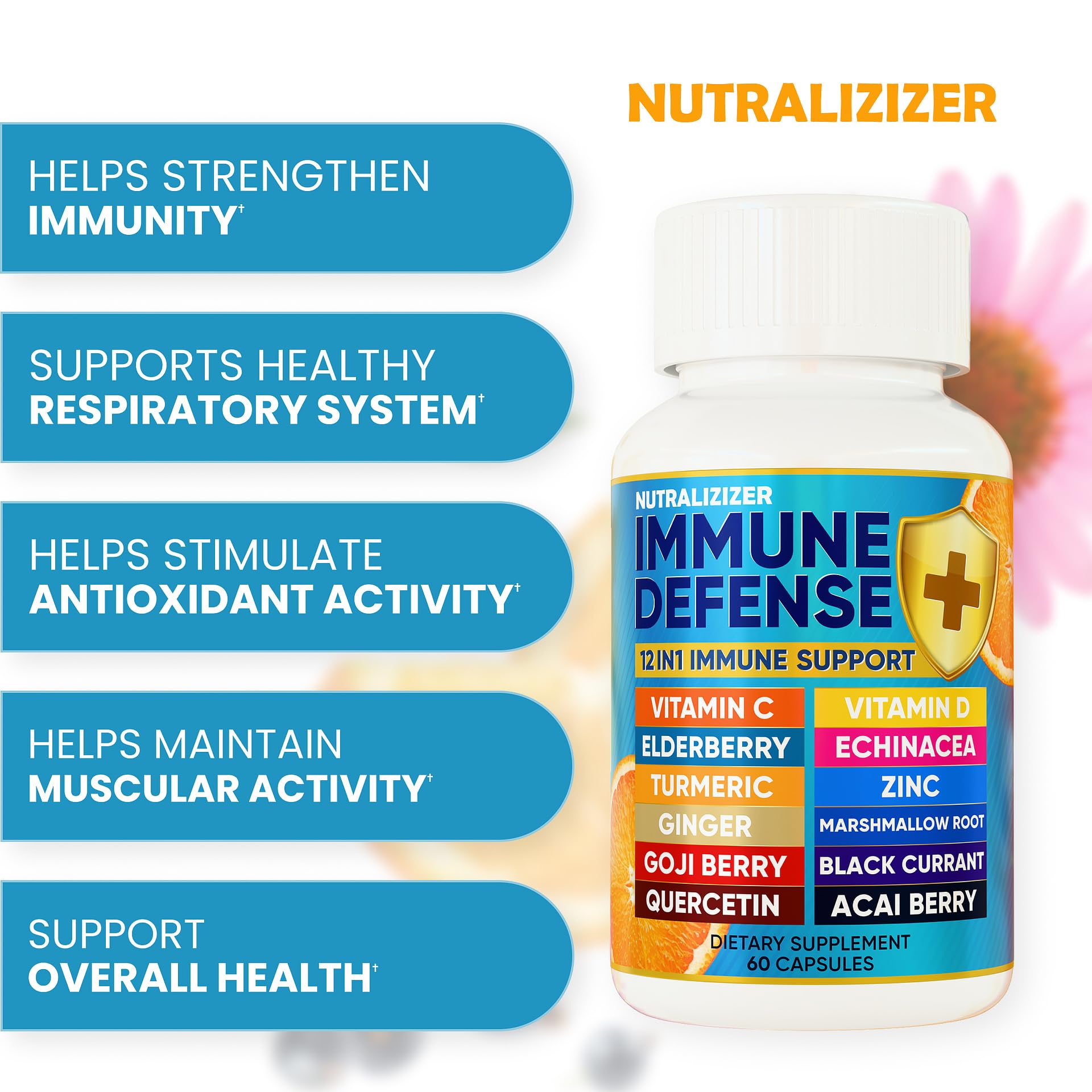 Nutralizer bottle with pour cap for quick daily dosing