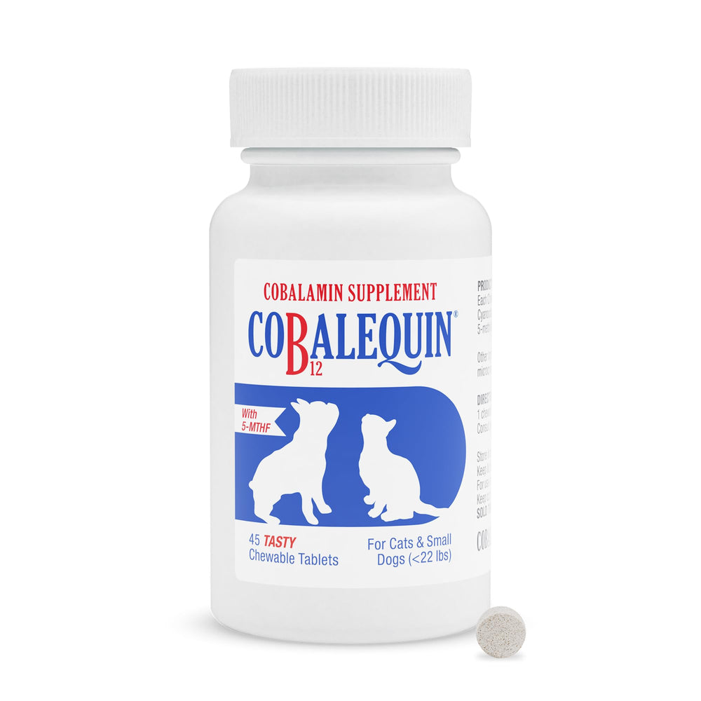 Nutramax Cobalequin bottle shows easy oral B12 for cats and dogs.