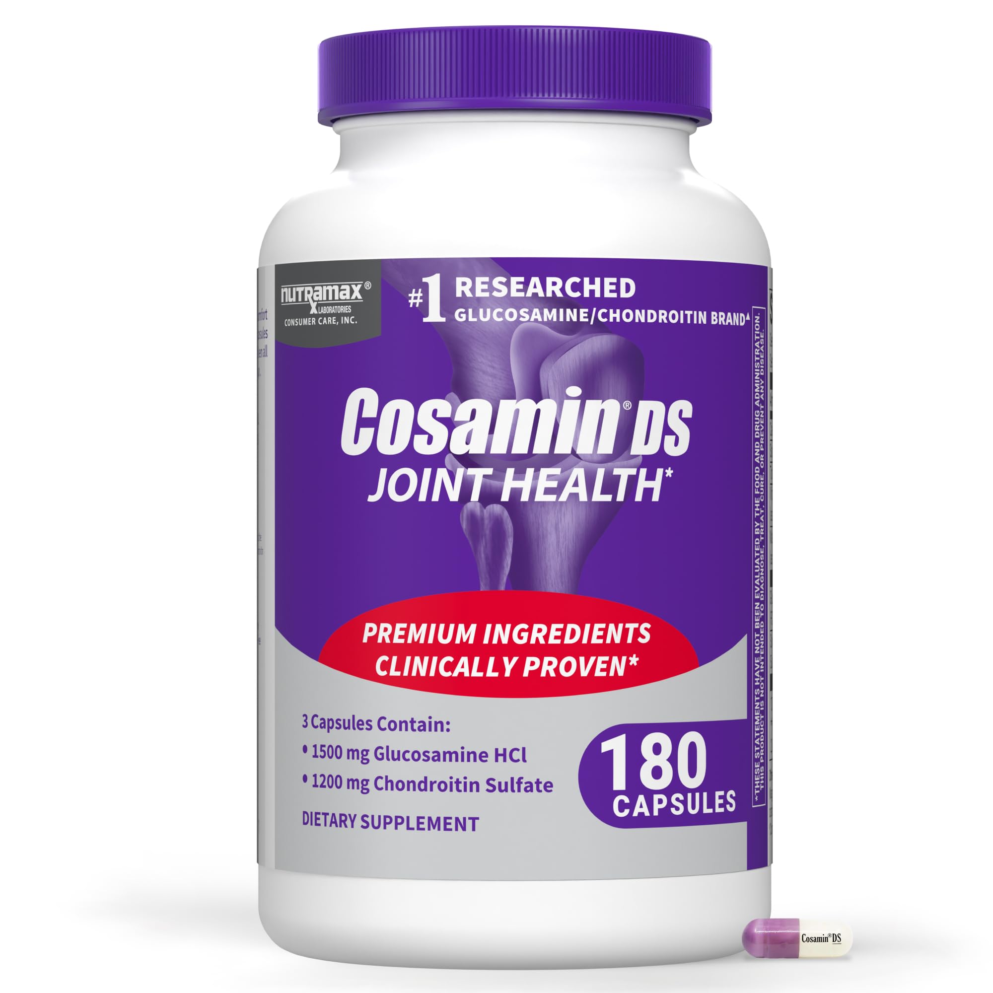 Nutramax Cosamin DS bottle front highlighting joint health support for adults.