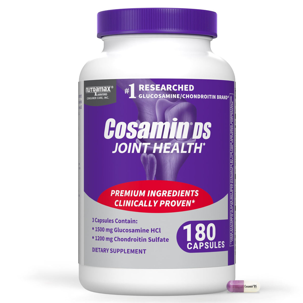 Nutramax Cosamin DS bottle front highlighting joint health support for adults.