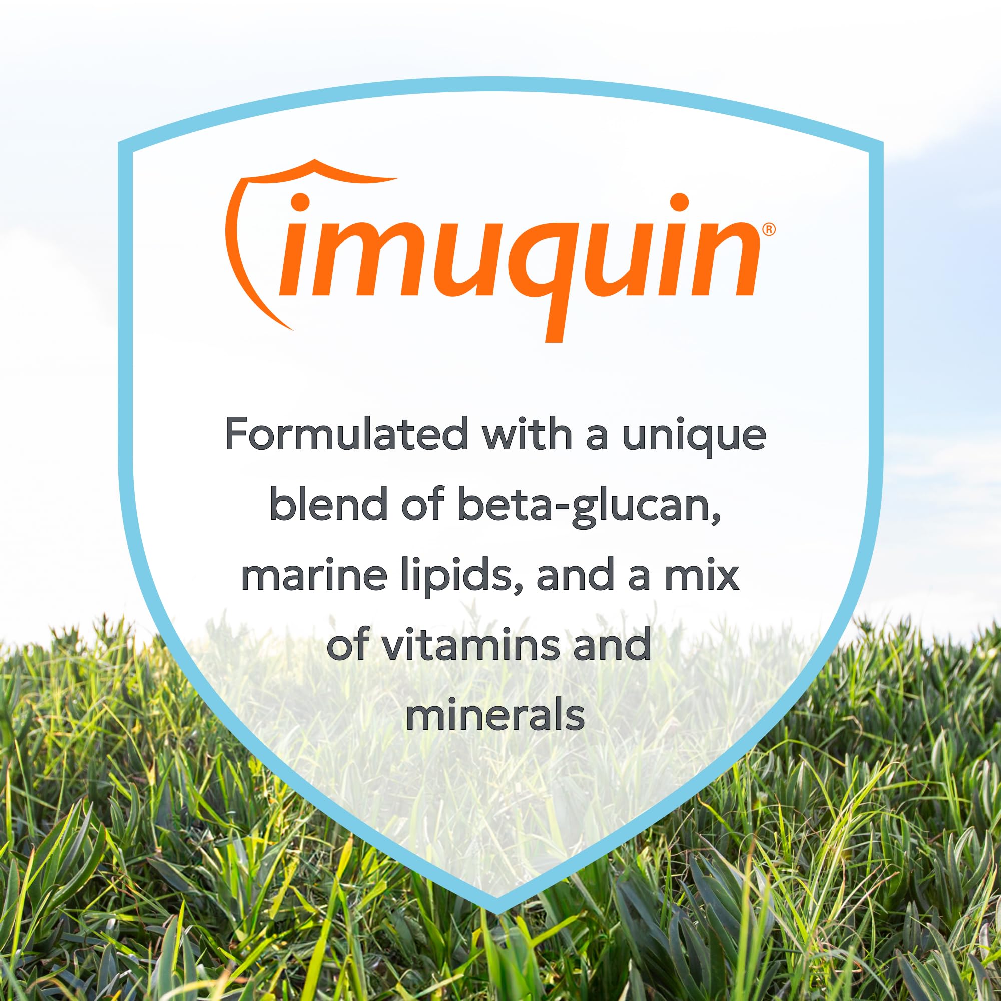 Nutramax Imuquin beta glucans emphasize natural immune support.