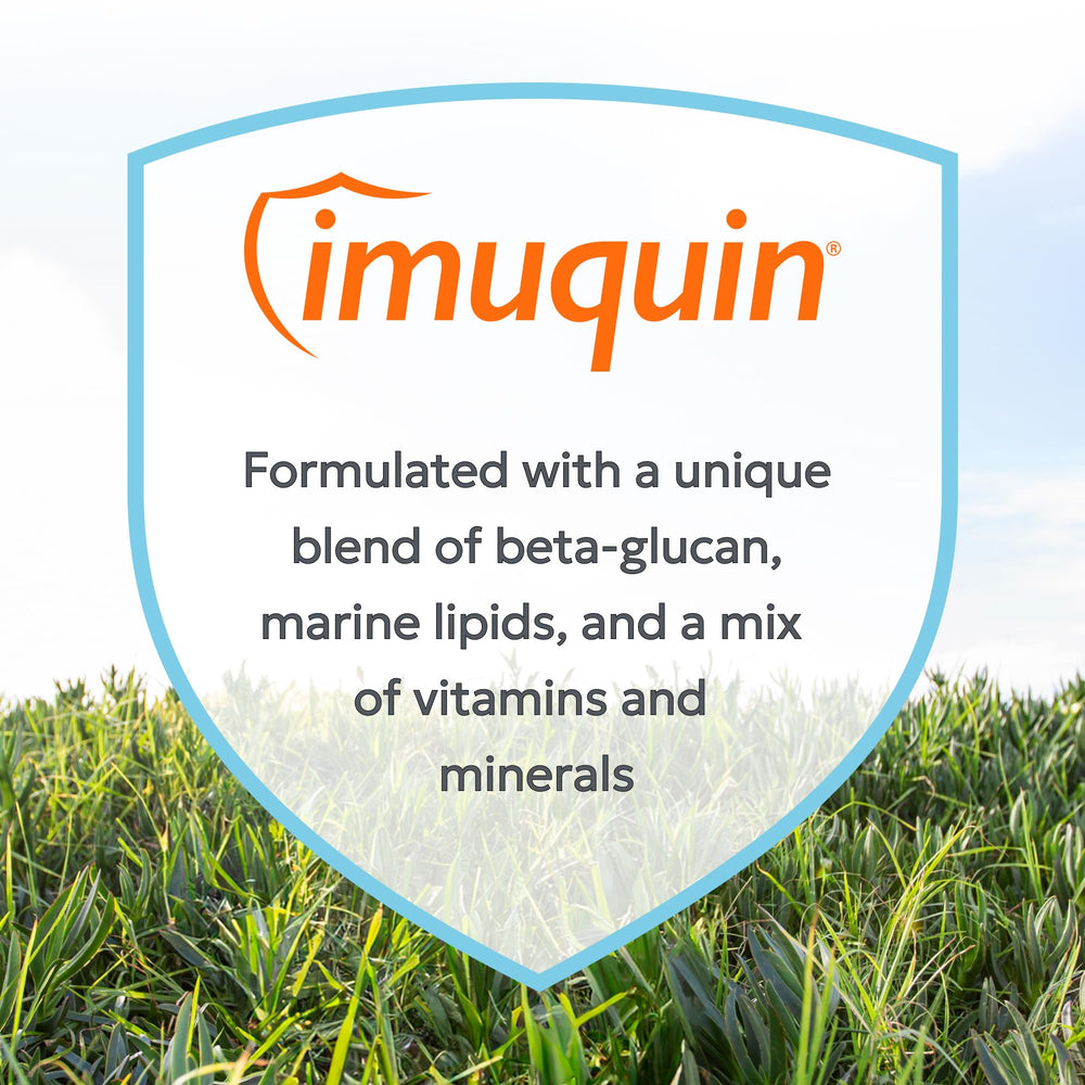 Nutramax Imuquin beta glucans emphasize natural immune support.