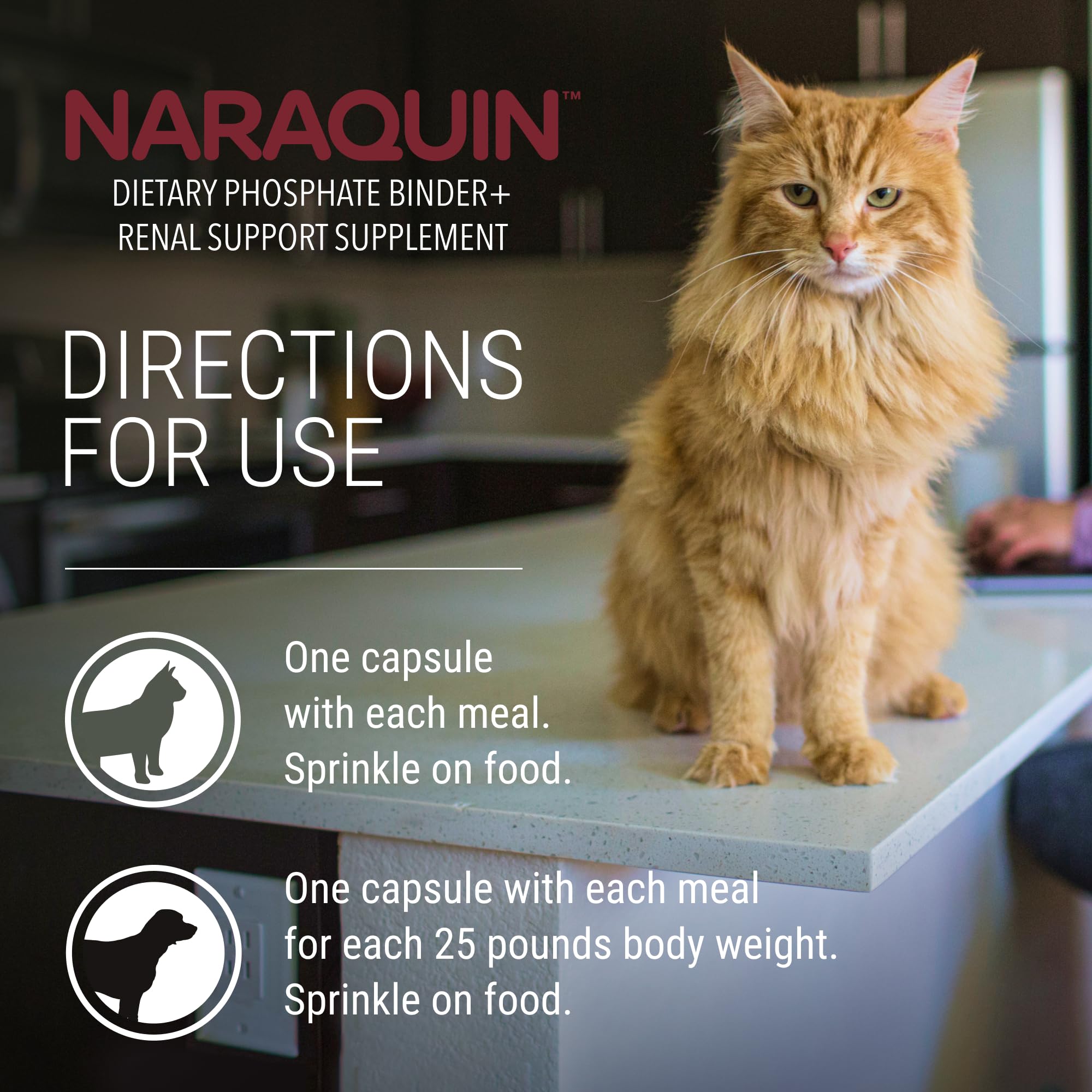Sprinkling NARAQUIN on pet food during meals for easy use