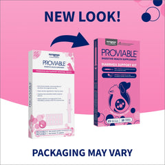 Nutramax Proviable capsules multi-strain formula sprinkled over food for easy administration.