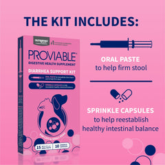 Close-up of Nutramax Proviable kaolin-pectin paste soothing the GI tract.