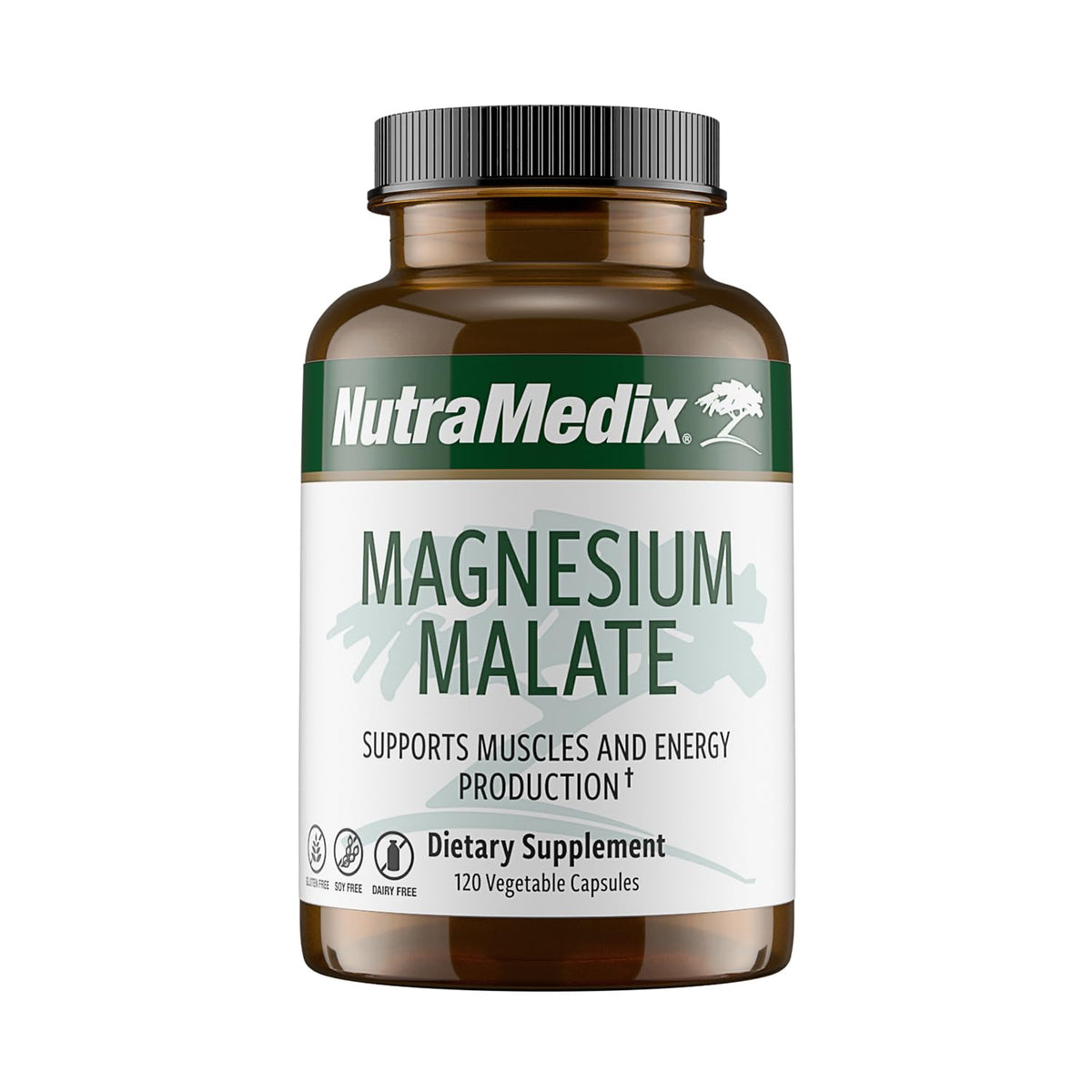 NutraMedix Magnesium Malate bottle showing easy-to-swallow capsules for daily energy