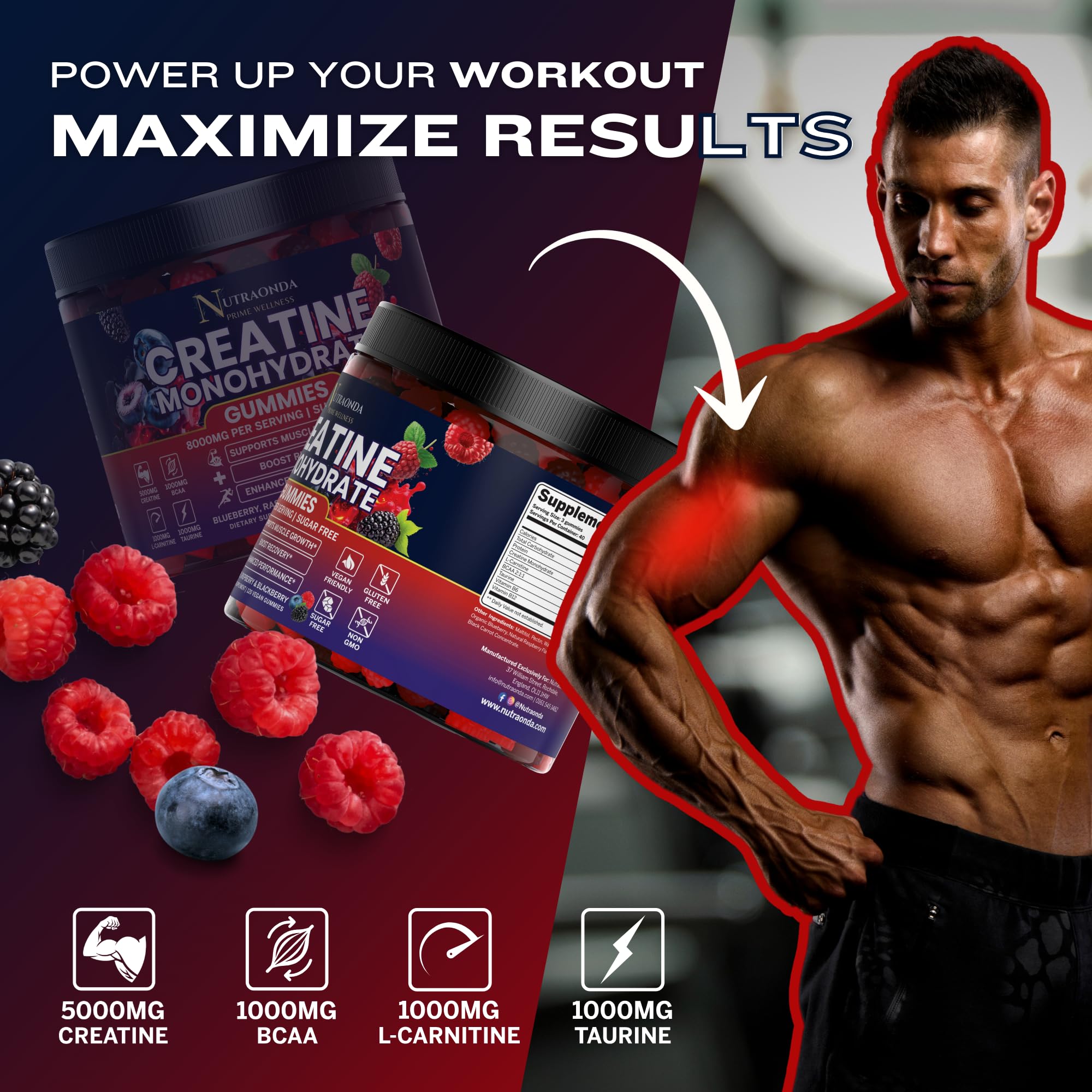 Nutraonda gummies berry pour demonstrates serving and portion guidance.