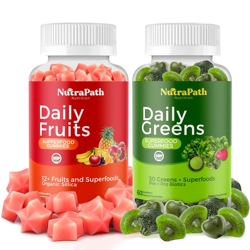 NutraPath bottle pouring gummies offering convenient daily wellness support.