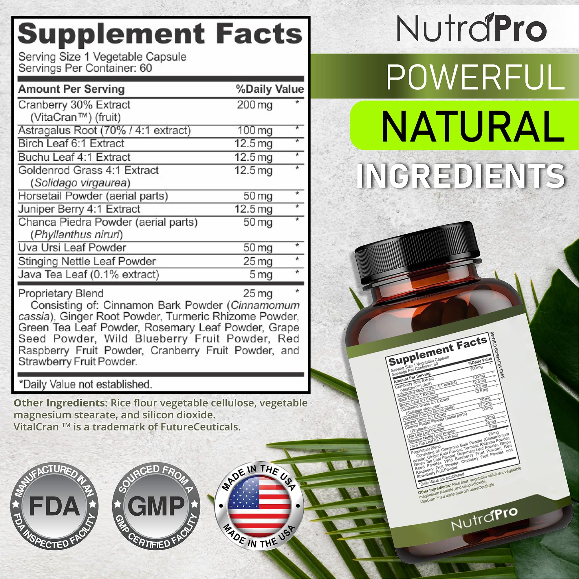 NutraPro Kidney Cleanse factory production label indicates USA GMP-certified quality.