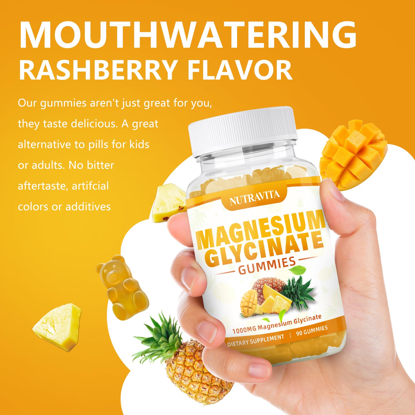 Nutravita Magnesium Glycinate Gummies label showing chelated minerals and CoQ10