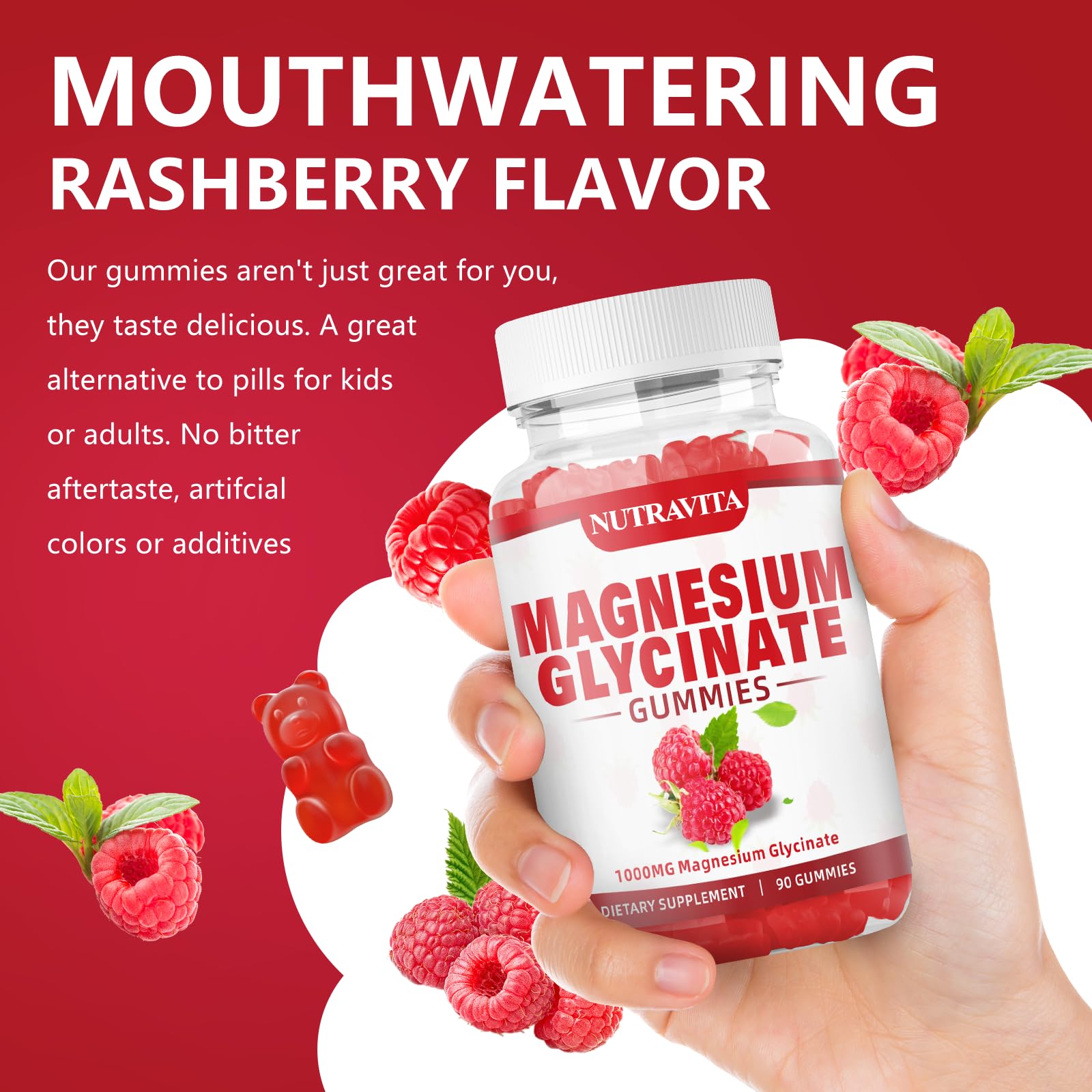 Nutravita Magnesium Glycinate Gummies vegan gluten-free label signals dietary compatibility.