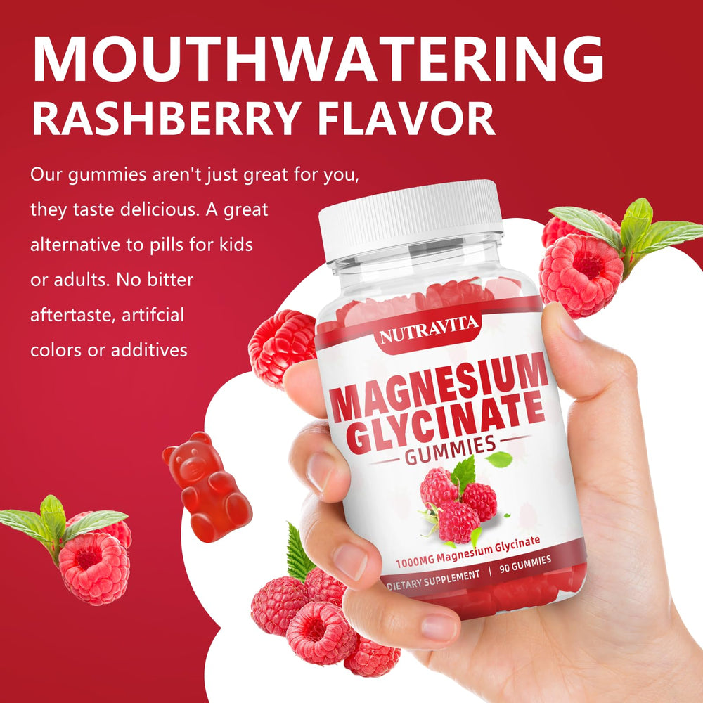 Nutravita Magnesium Glycinate Gummies vegan gluten-free label signals dietary compatibility.