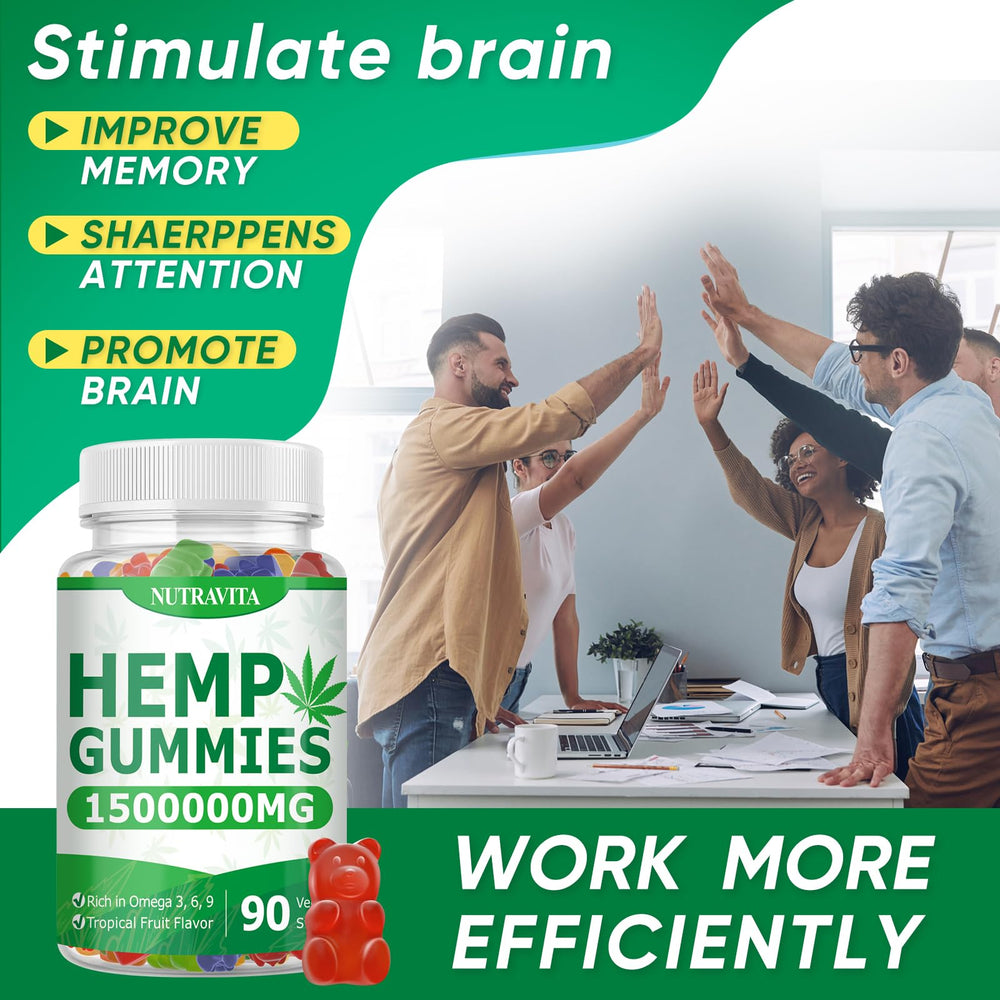 Nutravita Naturals Fruit Hemp Gummies packaging close-up showcases high-strength hemp oil.