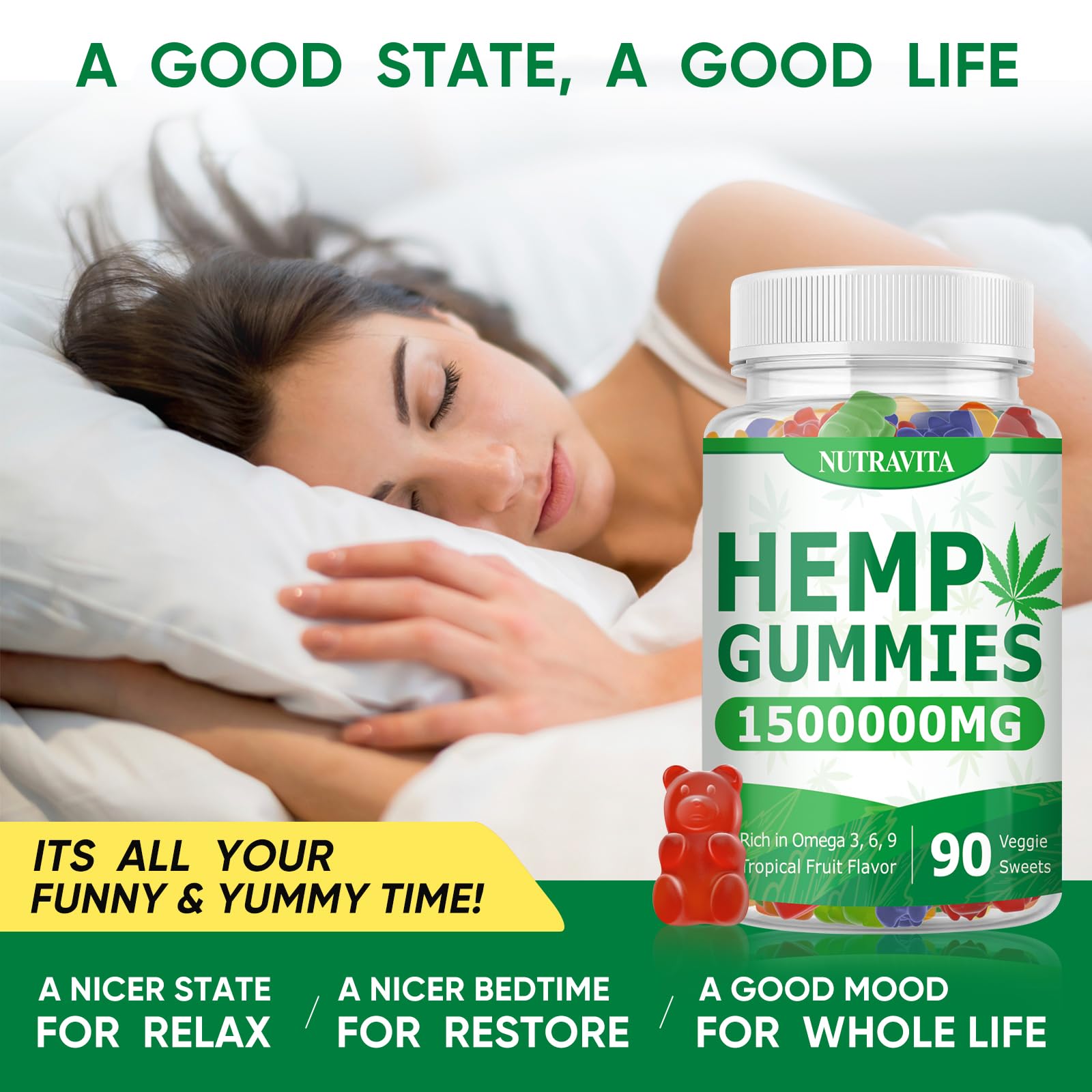 Nutravita Naturals Fruit Hemp Gummies travel bottle supports on-the-go calm.