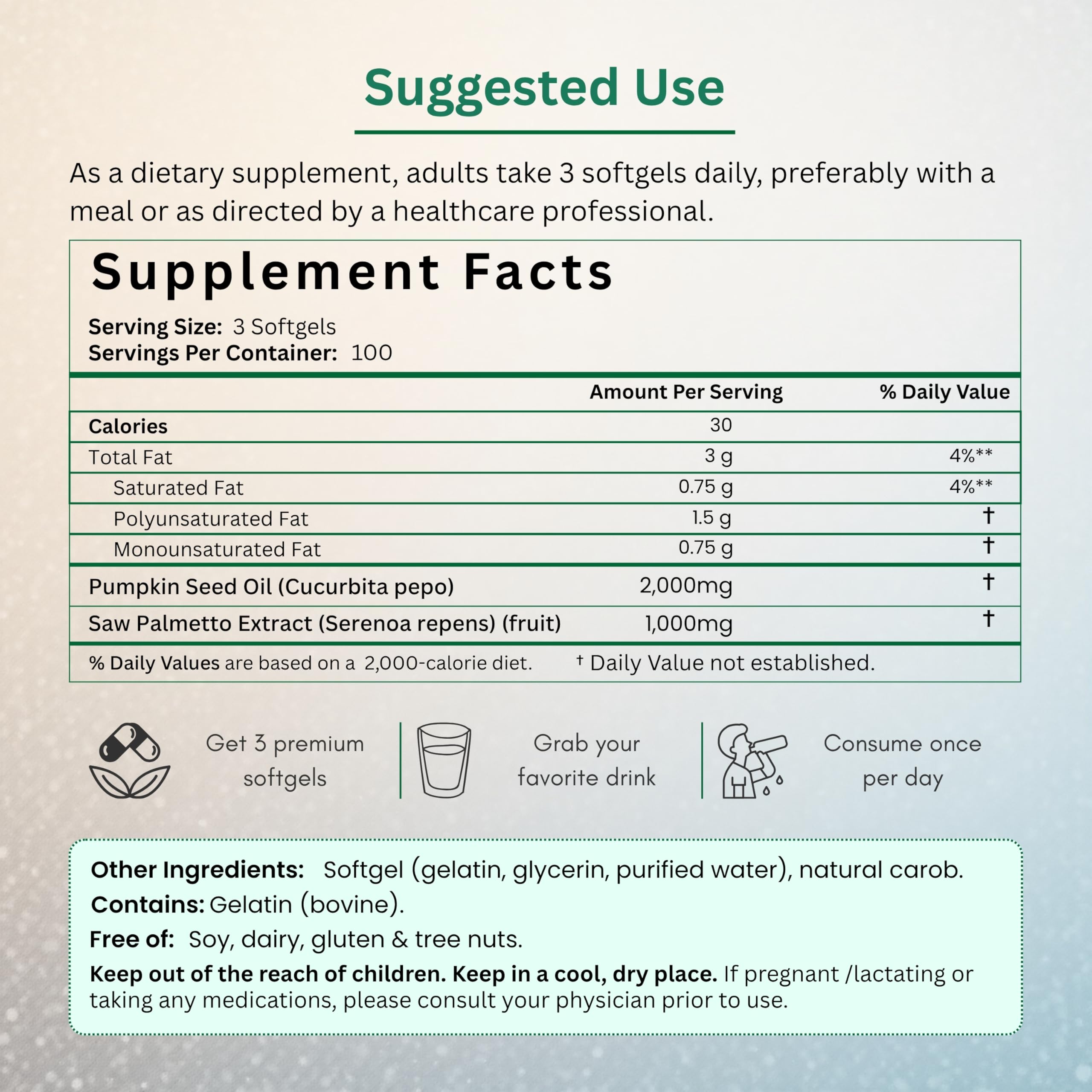 NutraVora pumpkin seed oil ingredient displayed in glass bottle