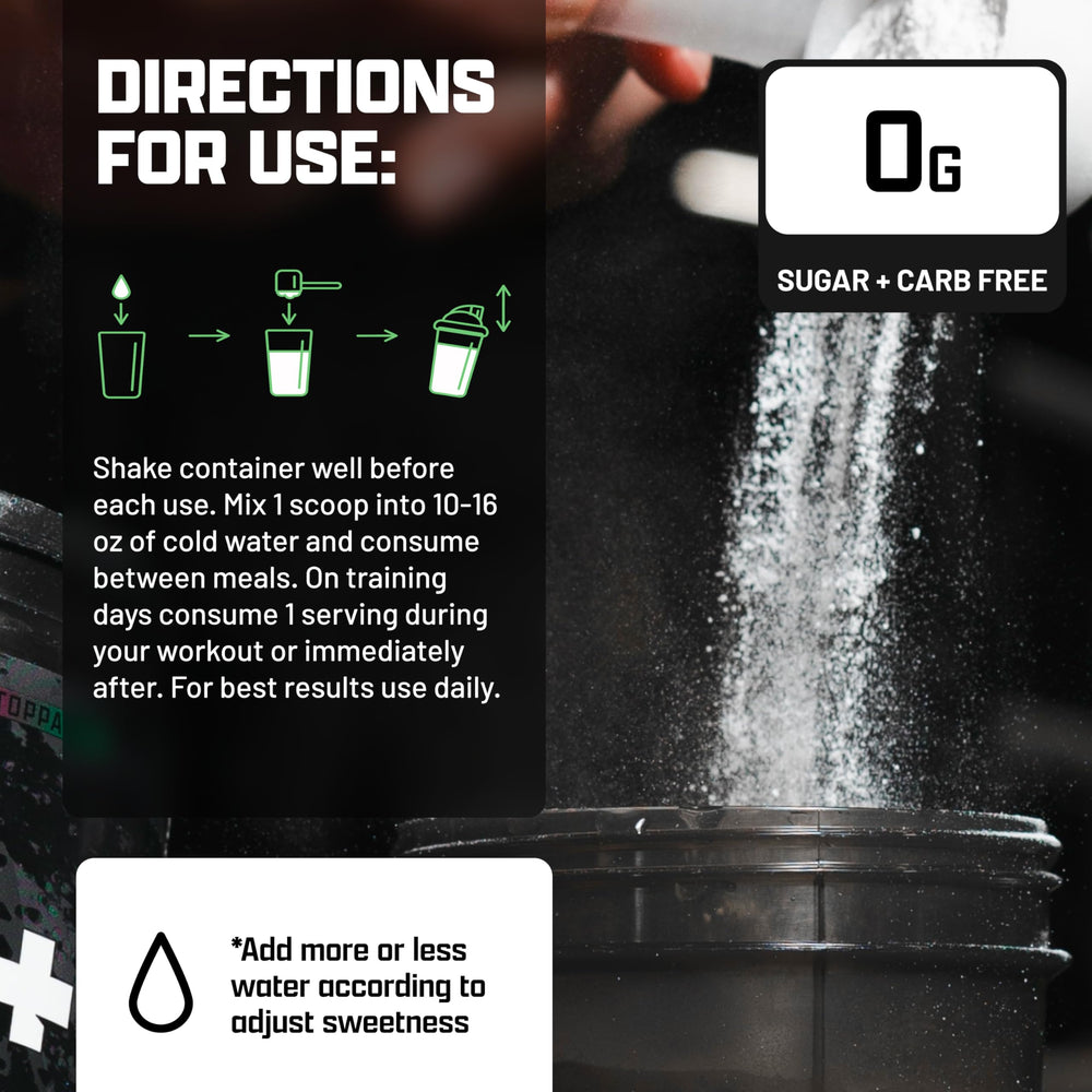 Nutrex EAA Hydration Maui Twist label detail showcases ingredients and clean formula.