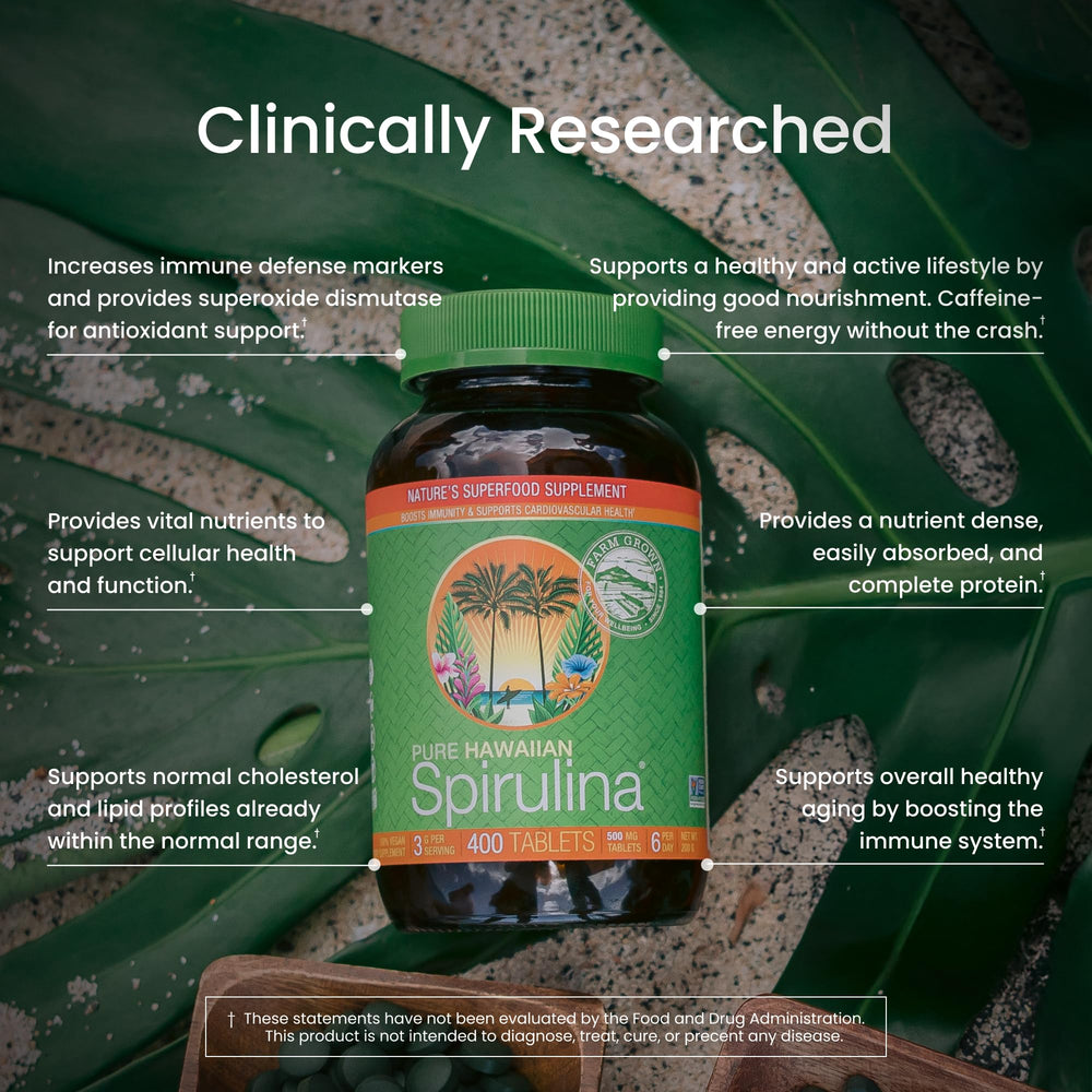 Nutrex Hawaii Spirulina vegan protein profile highlighted for plant-based nutrition.