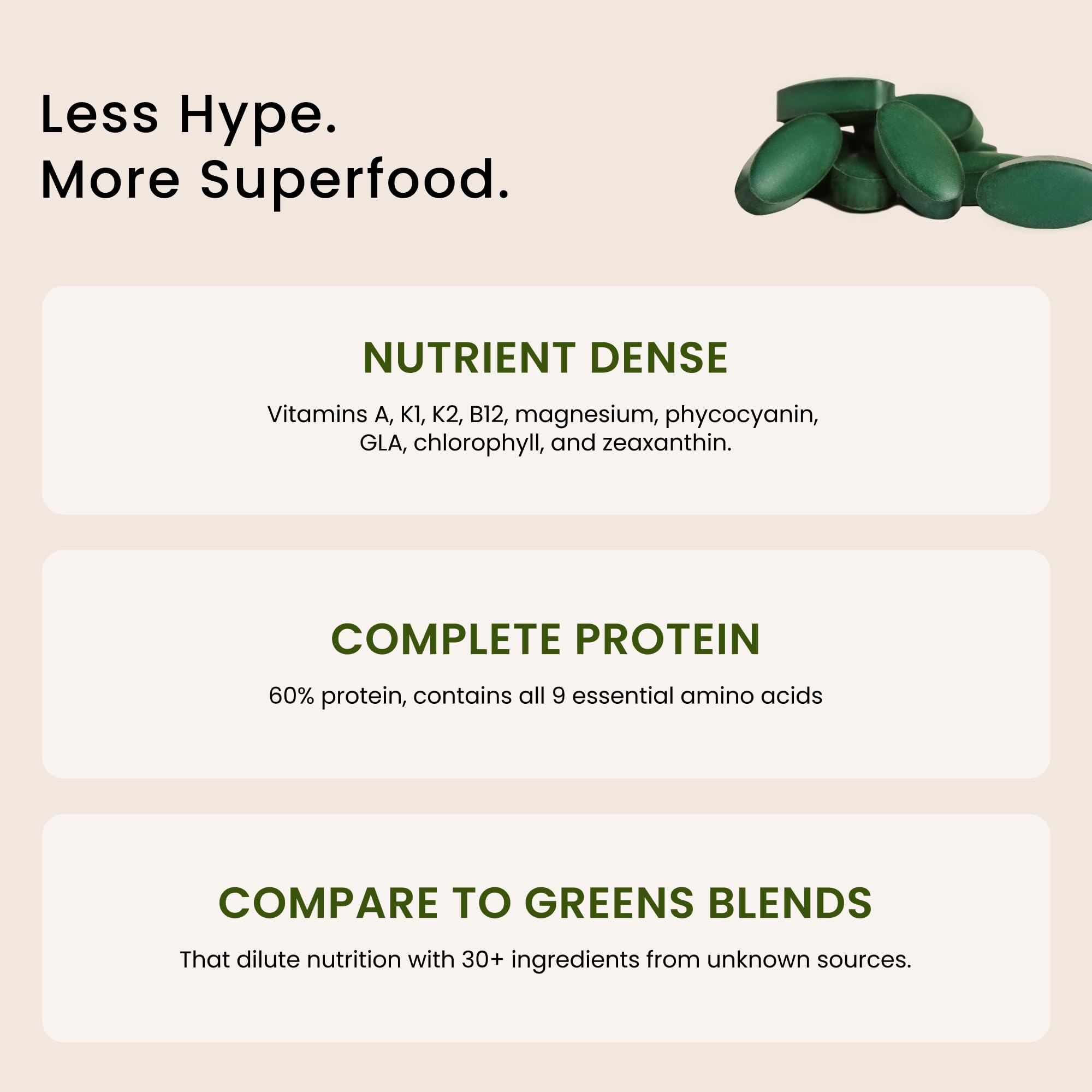 Nutrex Hawaii spirulina tablets pour, easy daily intake.