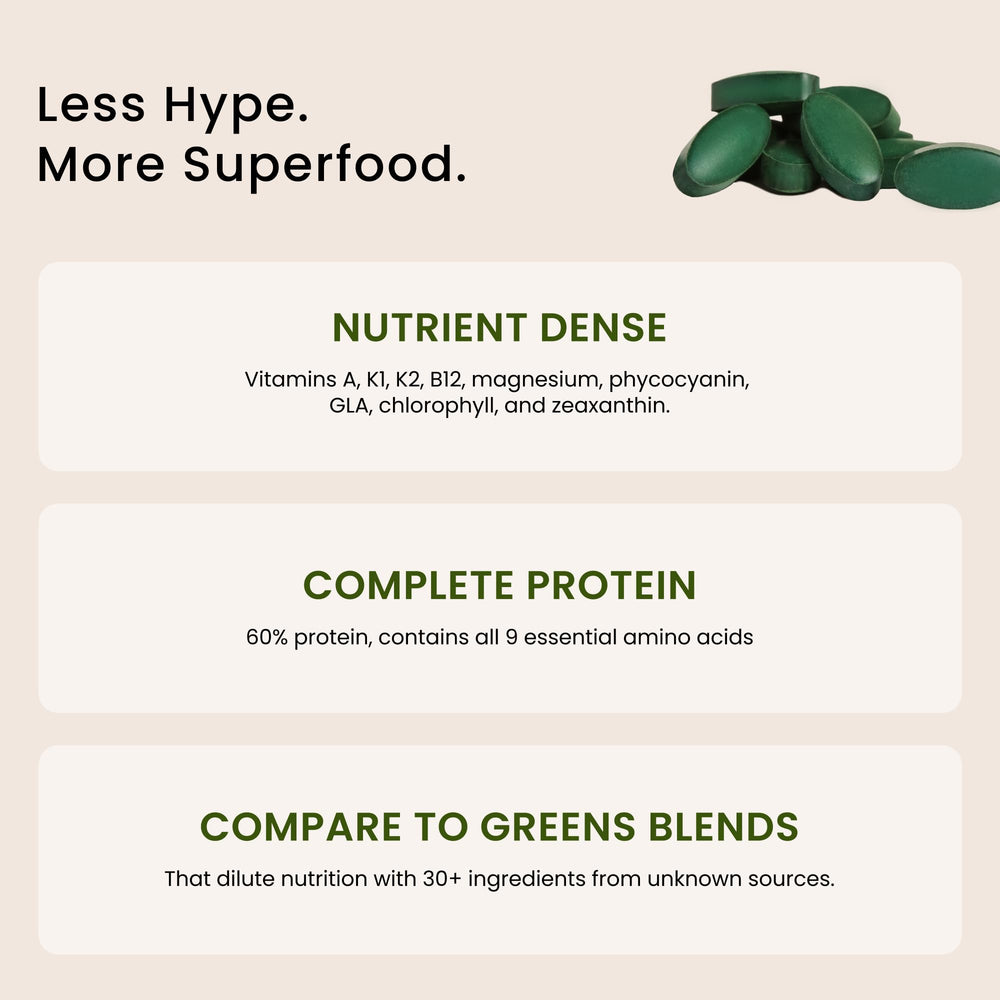 Nutrex Hawaii spirulina tablets pour, easy daily intake.