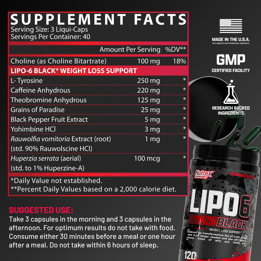 Nutrex Lipo-6 Black Max packaging box ready for daily use.