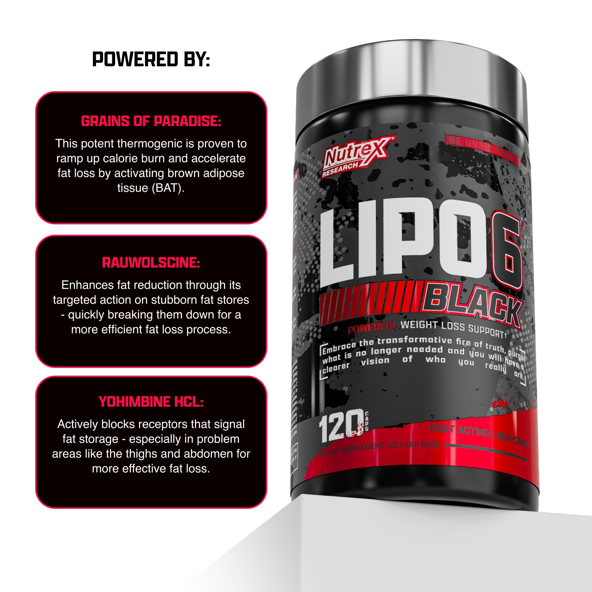 Nutrex Lipo-6 Black Max capsules in hand for on-the-go energy and focus.