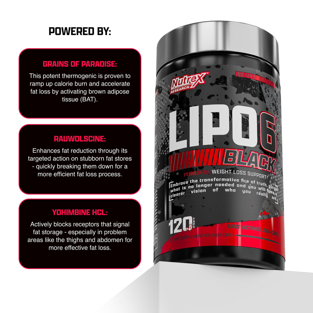Nutrex Lipo-6 Black Max capsules in hand for on-the-go energy and focus.