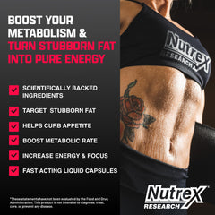Nutrex Lipo-6 Black Max capsules designed for quick uptake during workouts.