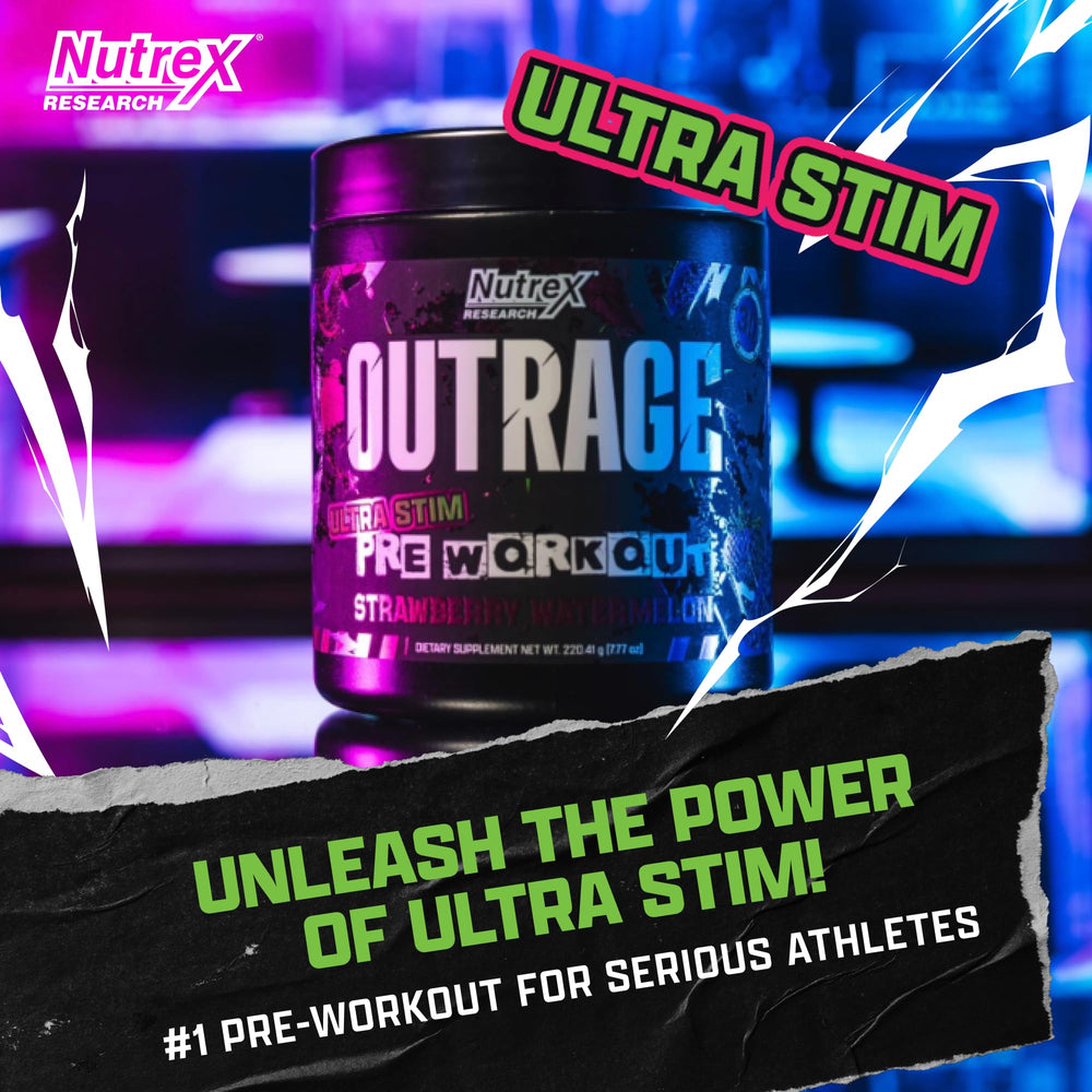 Nutrex Outrage pre-workout scoop showing precise serving for consistent energy