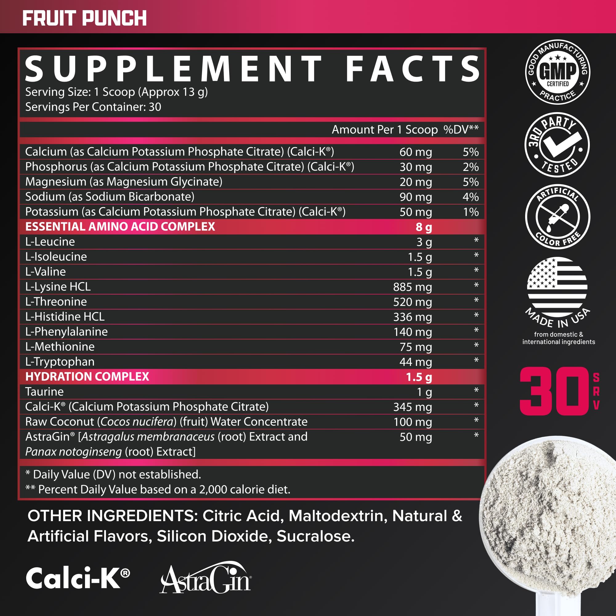 Nutrex Research EAA Hydration closeup of fruit punch flavor and electrolyte blend