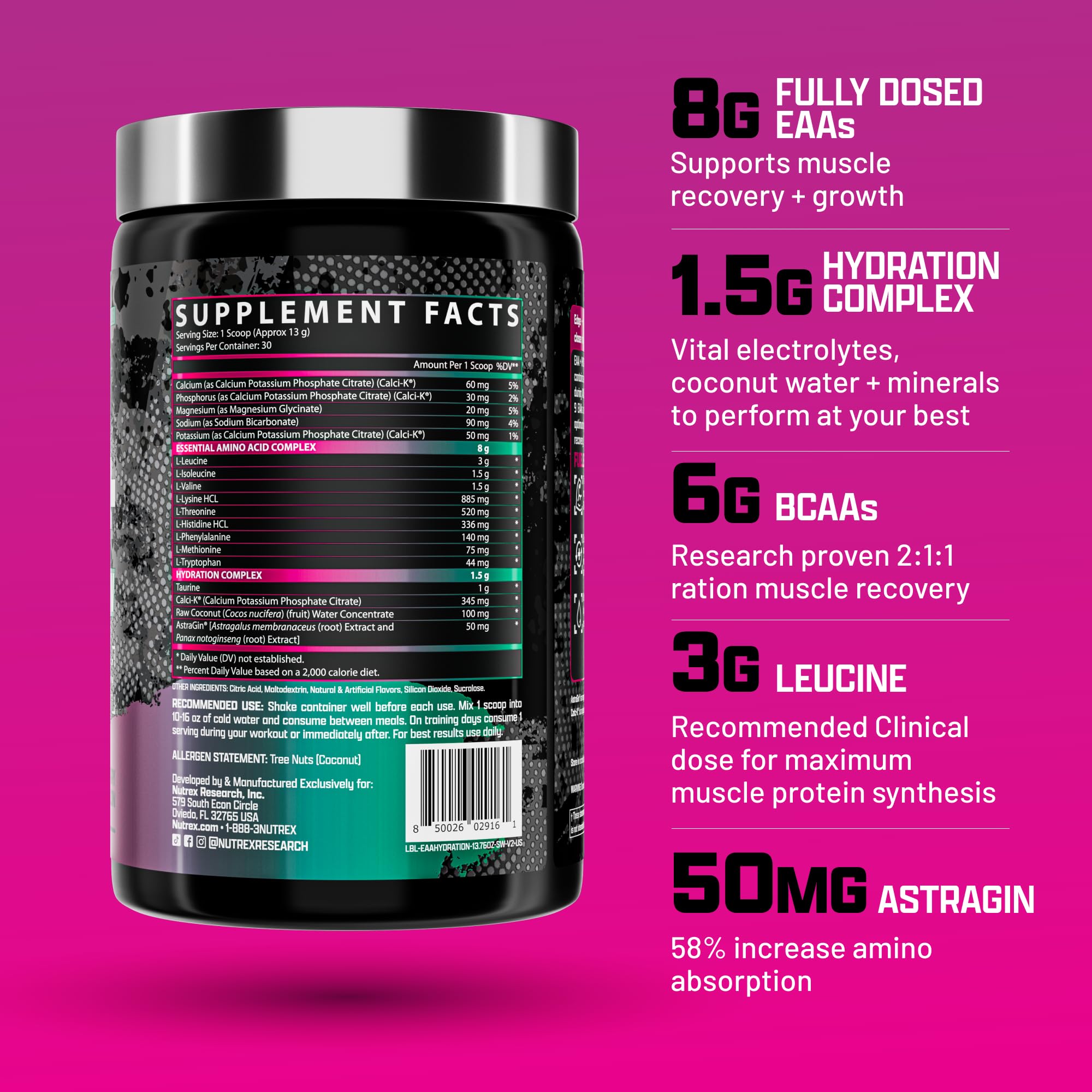 Nutrex Research EAA Hydration scoop dispensing powder for easy dosing