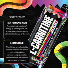 Nutrex Research Liquid L Carnitine 3000 pours into a glass highlighting stimulant-free energy.