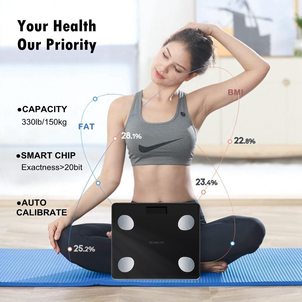 NUTRI FIT Scale slim design fits tight bathroom spaces.