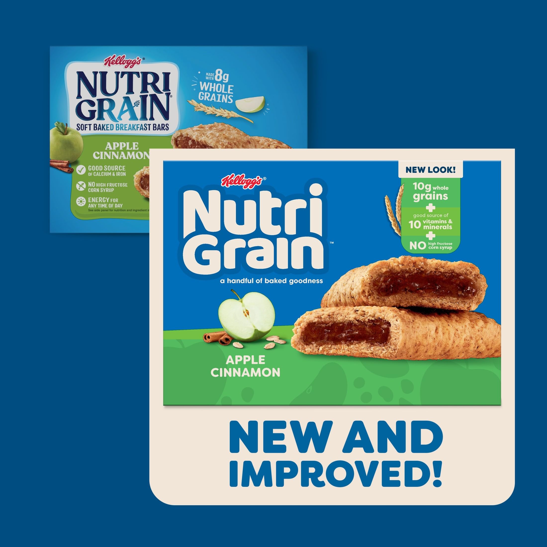 Nutri-Grain Apple Cinnamon bars close-up showing crumbly crust and filling.