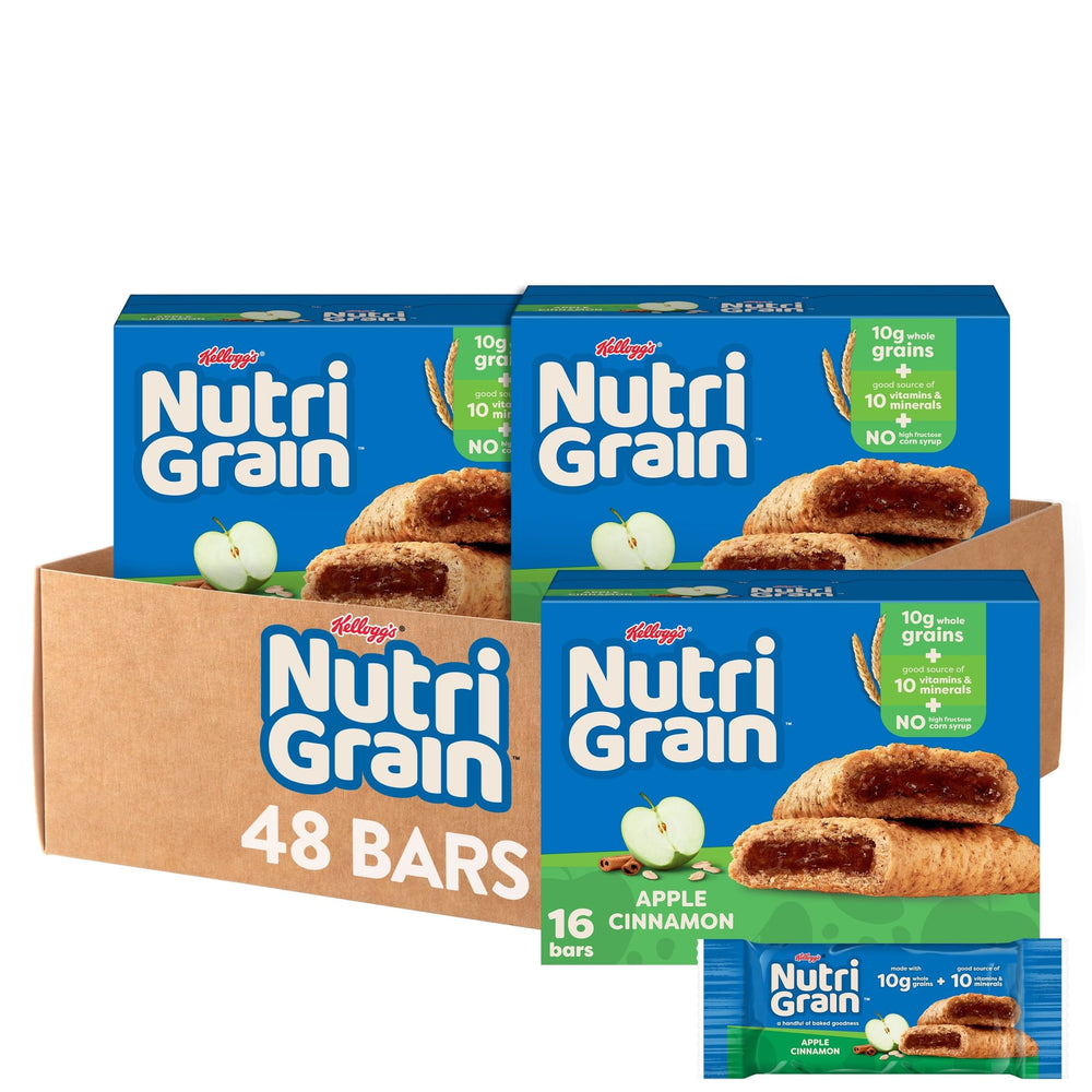 Nutri-Grain Apple Cinnamon bars packaging, ideal for on-the-go breakfasts.