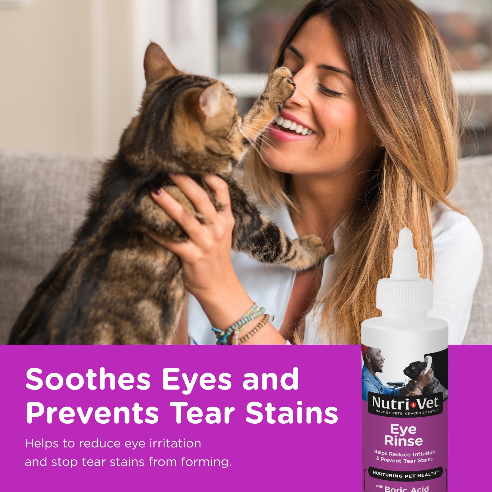 USA-made stamp and vet-formulated Nutri-Vet eye rinse label.