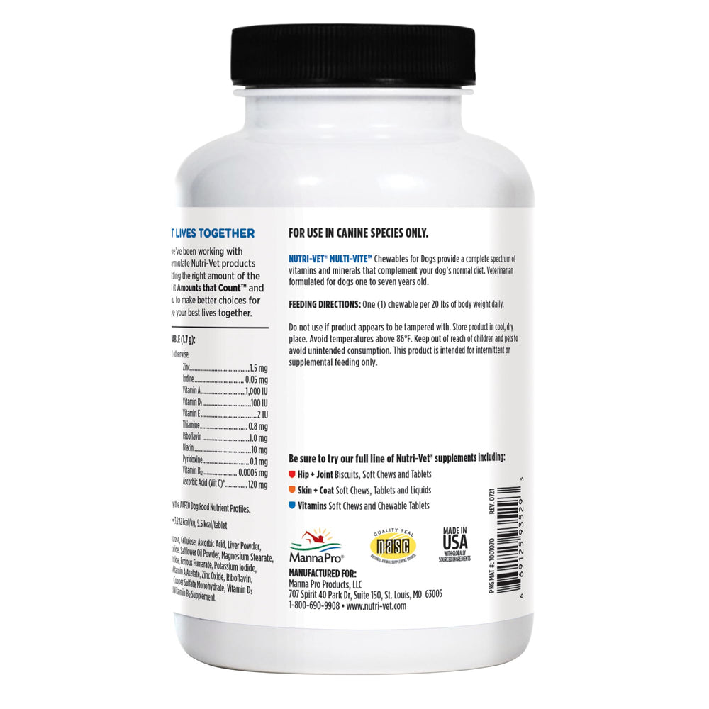Nutri-Vet bottle label communicates quality and ingredient-rich formula