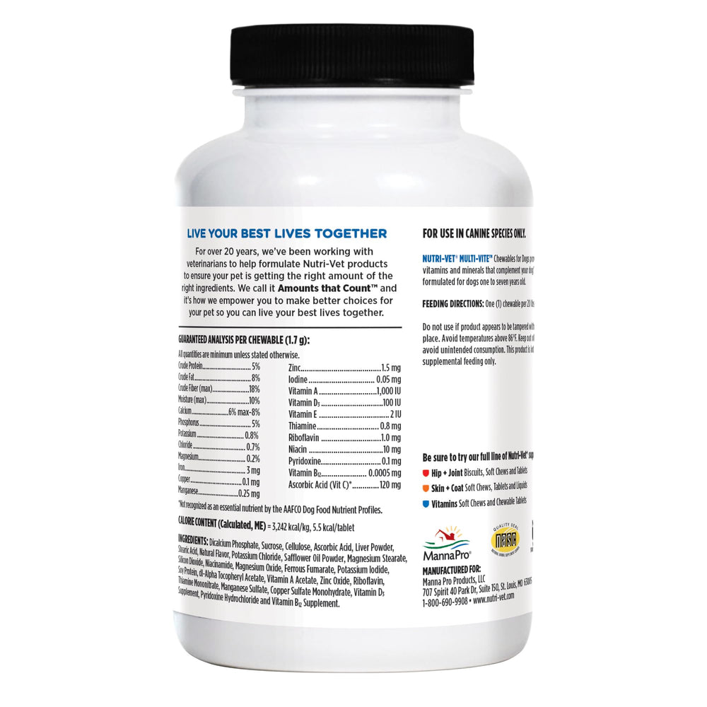 Nutri-Vet Multi-Vite chews on shelf support balanced nutrition for dogs