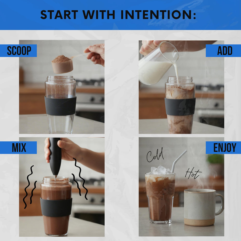 Nutri11 Morning shake in glass, suggesting an easy daily routine.
